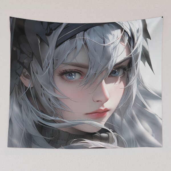 Item preview, Silver Haired Blue Eyed Fantasy Warrior Anime Girl designed and sold by bubblegoth.
