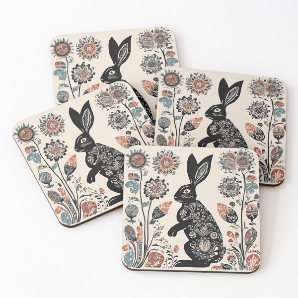 Item preview, Folk Art Black Rabbit designed and sold by LittleGoblinPrs.