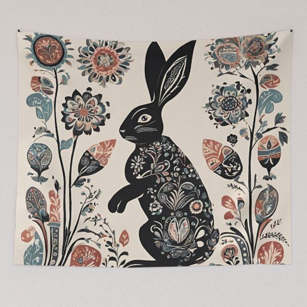 Item preview, Folk Art Black Rabbit designed and sold by LittleGoblinPrs.
