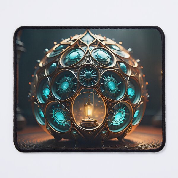 Item preview, Magical Illuminated Light Blue Fantasy Glass Orb with Golden Ornate Frame | AI Art designed and sold by marjessas-world.