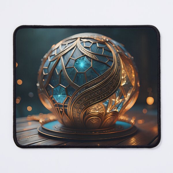 Item preview, Golden Ornament Glass Orb with Blue Shimmer | AI Art designed and sold by marjessas-world.
