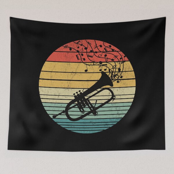 Item preview, Flugelhorn And Music Notes On Vintage Sunset designed and sold by Primroaddesigns.