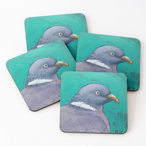 Item preview, wood pigeon on turquoise background designed and sold by Beverley Young.