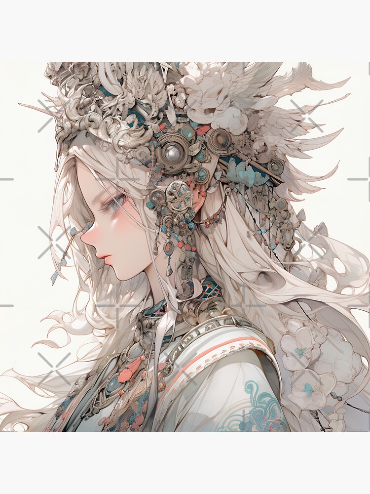 Ornate Headdress Ethereal Fantasy Priestess Anime Girl