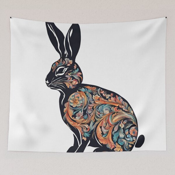 Item preview, Black Rabbit with Flora Decoration designed and sold by LittleGoblinPrs.