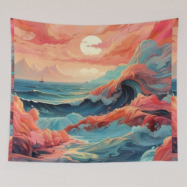 Item preview, Surreal Ocean Waves Dance Under a Vivid Sky designed and sold by ArtComixHaven.