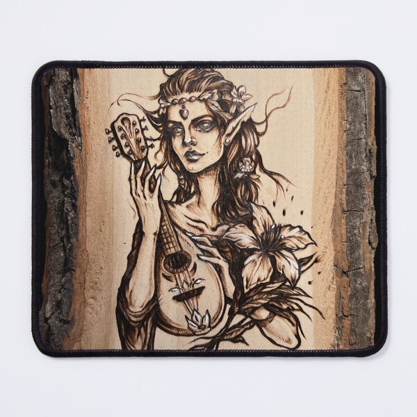 Item preview, Elf bard - pyrography print - wood texture designed and sold by BTW-byMargo.