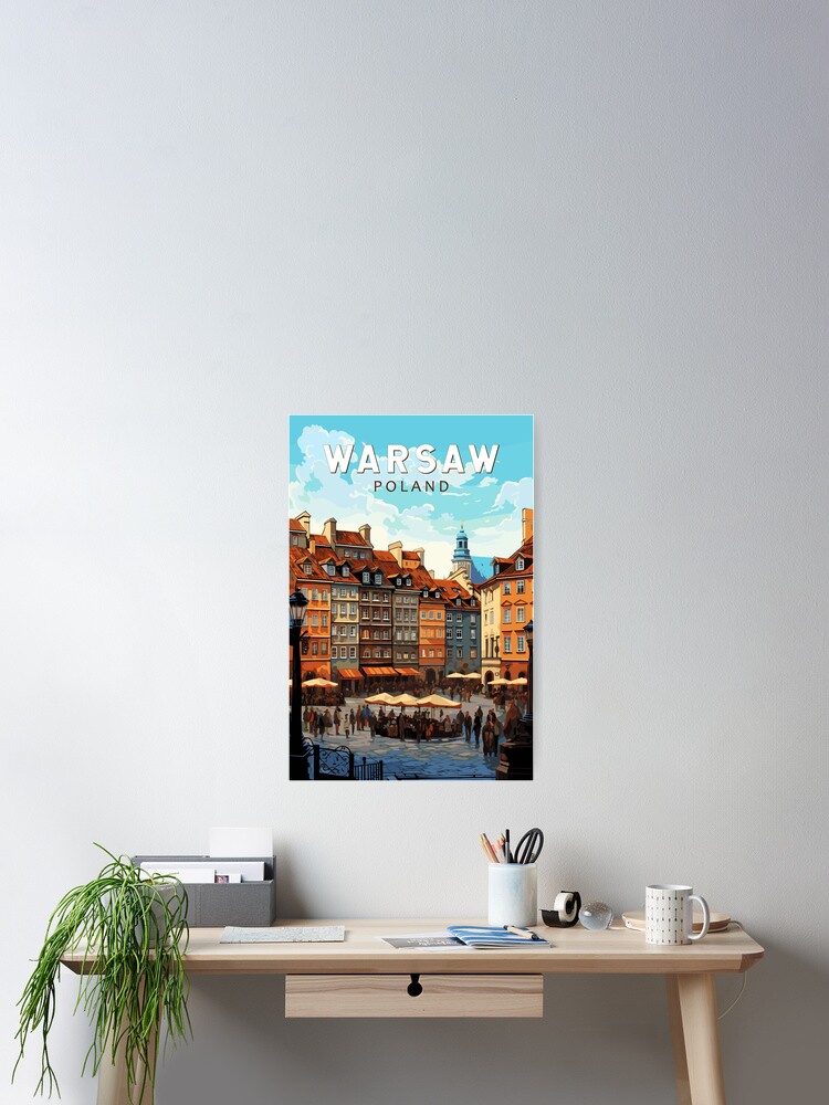Thumbnail 2 of 3, Poster, Warsaw Poland Travel Art Vintage designed and sold by KrisSidDesigns.