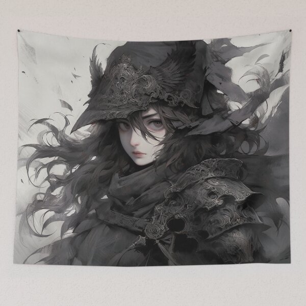Item preview, Shadowed Feathered Gothic Warrior Anime Girl designed and sold by bubblegoth.