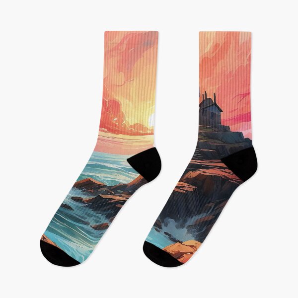 Item preview, Sunset Lighthouse Beacon: Guiding Light Amidst Swirling Seas designed and sold by ArtComixHaven.