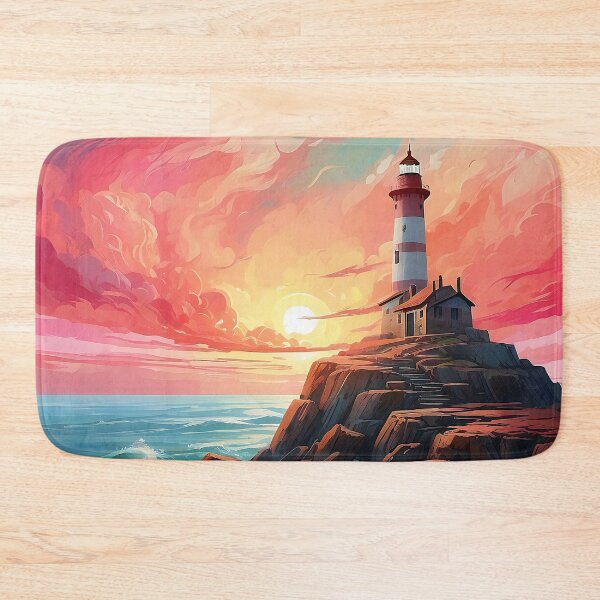 Item preview, Sunset Lighthouse Beacon: Guiding Light Amidst Swirling Seas designed and sold by ArtComixHaven.