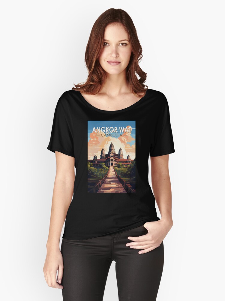 Thumbnail 1 of 3, Relaxed Fit T-Shirt, Angkor Wat Cambodia Travel Art Vintage designed and sold by KrisSidDesigns.