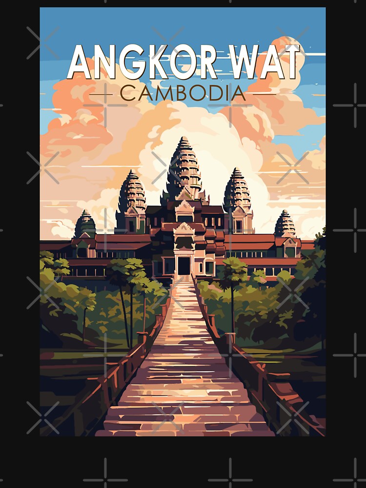 Thumbnail 3 of 3, Relaxed Fit T-Shirt, Angkor Wat Cambodia Travel Art Vintage designed and sold by KrisSidDesigns.