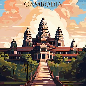 Artwork thumbnail, Angkor Wat Cambodia Travel Art Vintage by KrisSidDesigns