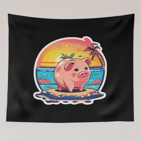 Item preview, Sunset Piglet on a Beach with Hawaiian Palm Tree designed and sold by NautiChic.
