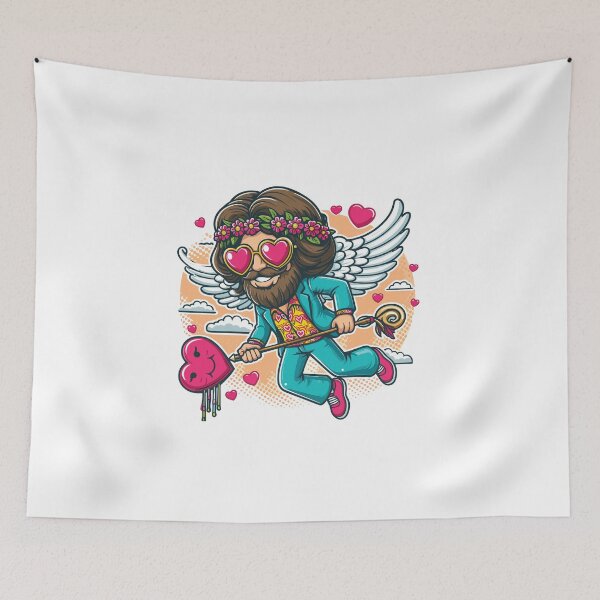 Item preview, This psychedelic illustration depicts a hippie Cupid spreading love with his arrows. designed and sold by 271Studio.