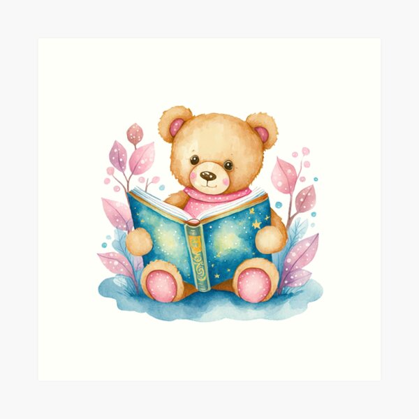 Item preview, Teddy bear with book watercolor designed and sold by Motivburg.