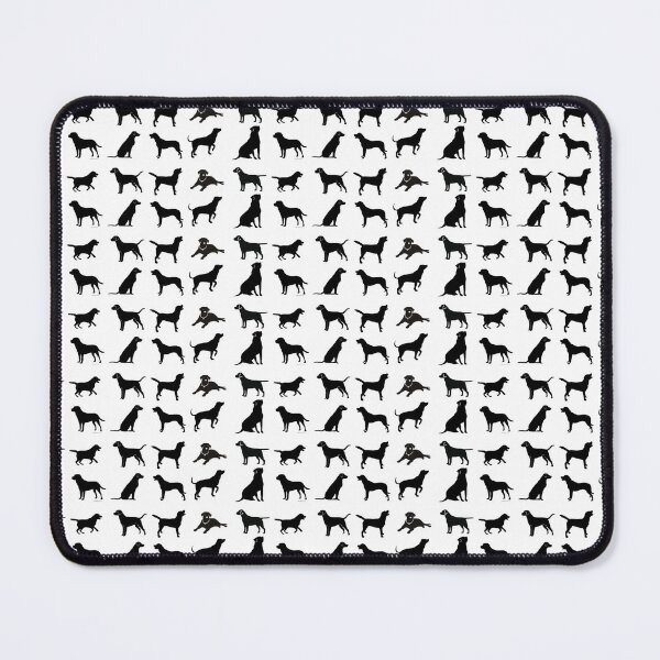 Item preview, Black labradors in ten different poses in a small tiled repeating silhouette pattern designed and sold by ElegantTeaTime.