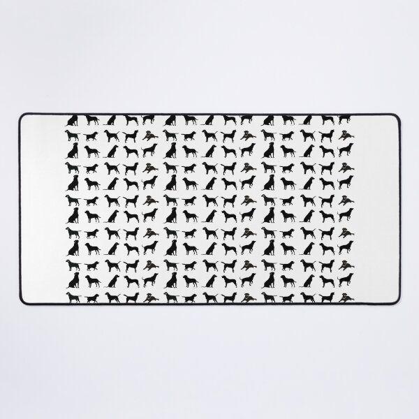 Item preview, Black labradors in ten different poses in a small tiled repeating silhouette pattern designed and sold by ElegantTeaTime.