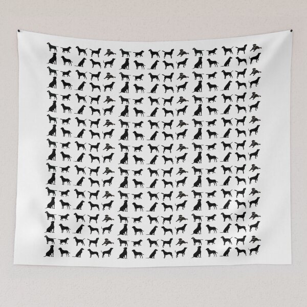 Item preview, Black labradors in ten different poses in a small tiled repeating silhouette pattern designed and sold by ElegantTeaTime.