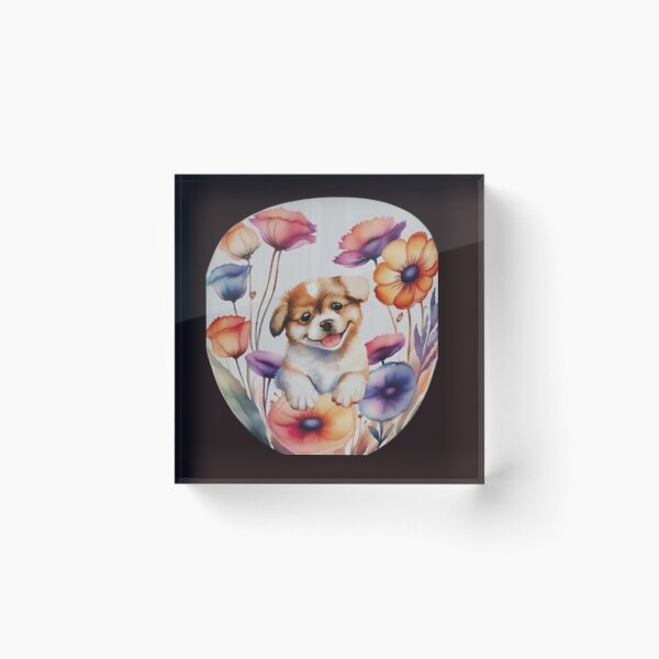Item preview,  Watercolour cute dog in flower  designed and sold by kozlebozle007.