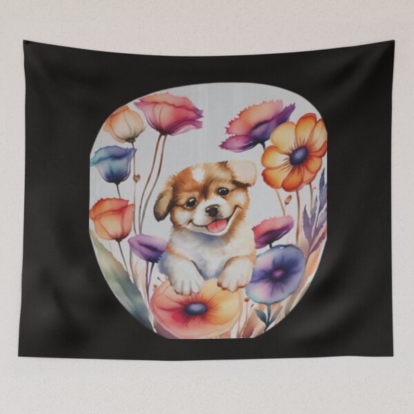 Item preview,  Watercolour cute dog in flower  designed and sold by kozlebozle007.