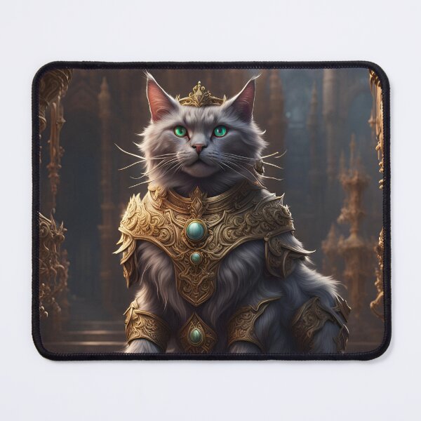 Item preview, A Grey Cat King Wearing Crown and Armor in His Palace designed and sold by MoriFantasy.
