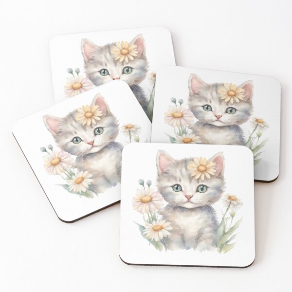 Item preview, Watercolour cute cat in daisy flowers designed and sold by kozlebozle007.