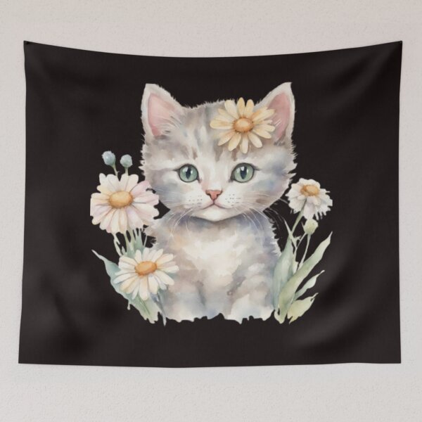 Item preview, Watercolour cute cat in daisy flowers designed and sold by kozlebozle007.