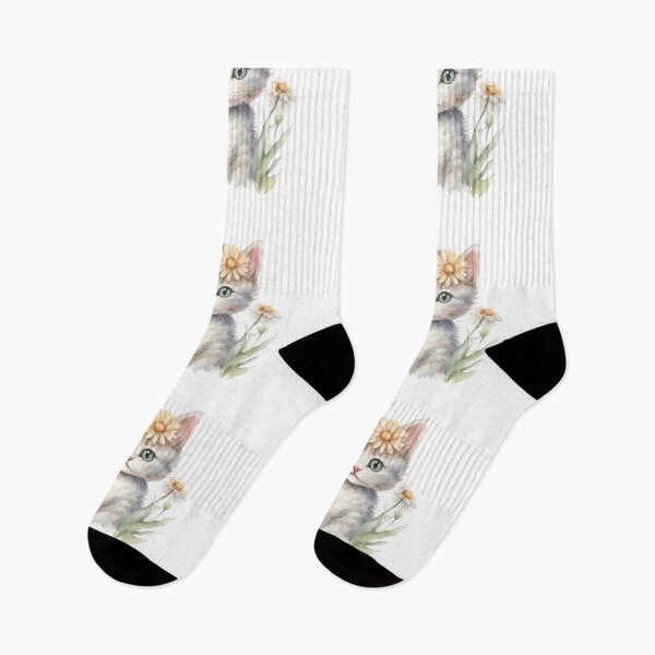 Item preview, Watercolour cute cat in daisy flowers designed and sold by kozlebozle007.