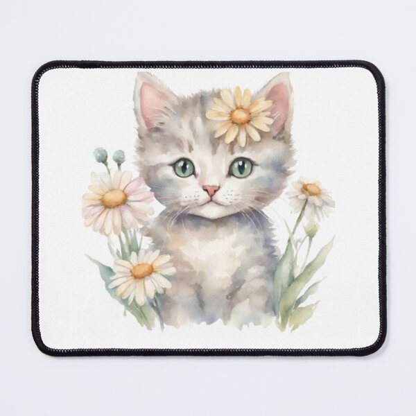 Item preview, Watercolour cute cat in daisy flowers designed and sold by kozlebozle007.