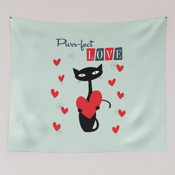 Item preview, Retro Mid Century Atomic Valentines Day Cat designed and sold by trdstudio.