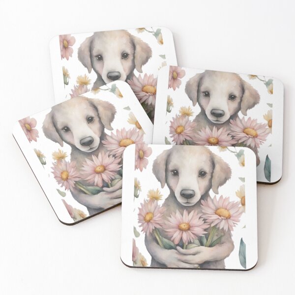 Item preview, Watercolour cute dog with daisy flowers designed and sold by kozlebozle007.