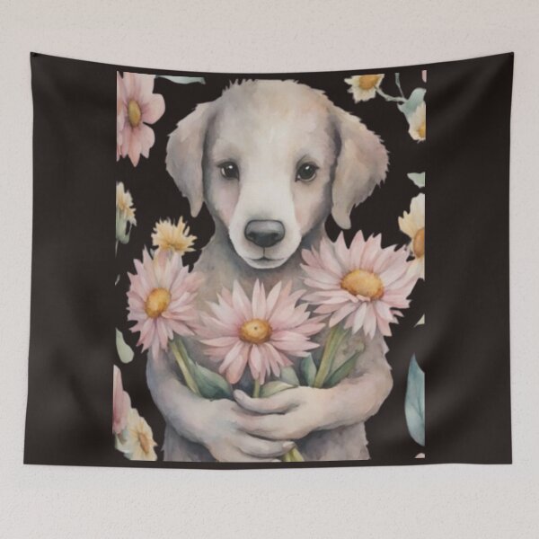 Item preview, Watercolour cute dog with daisy flowers designed and sold by kozlebozle007.