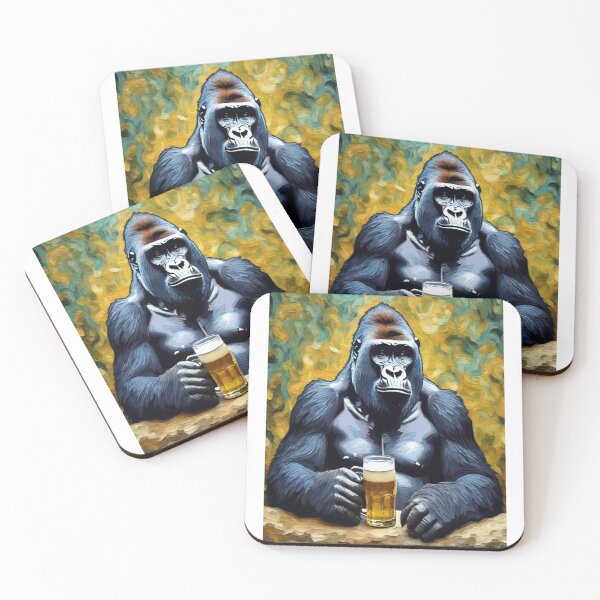 Item preview, "Quirky Delight: Gorilla Enjoying a Beer" designed and sold by Artisticanvas.