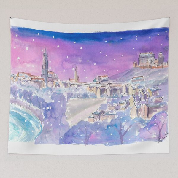Item preview, Landshut Winterwonderland from Klausenberg at Night with Snow designed and sold by artshop77.