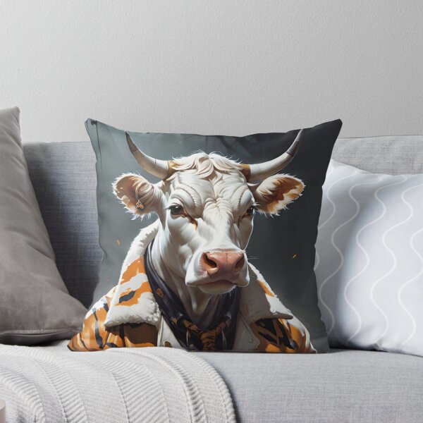 Item preview, White Cow Wearing Tiger Print designed and sold by 3hornCreations.