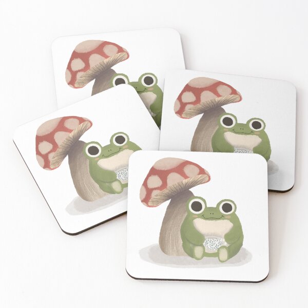 Item preview, Frog drinking tea under a toadstool mushroom designed and sold by paintingoctober.