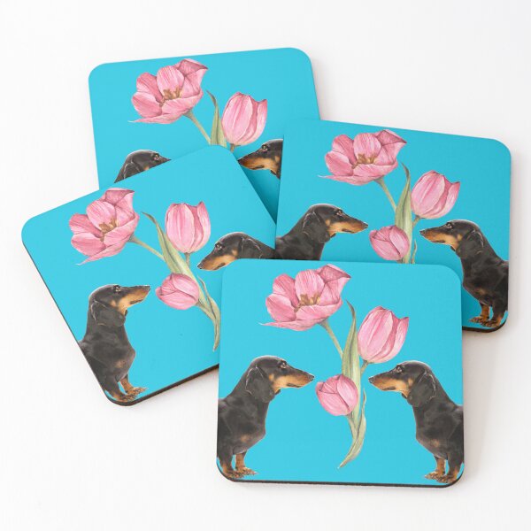 Item preview, Dachshunds with Pink Tulips  designed and sold by Fionamyles.
