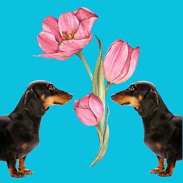 Artwork thumbnail, Dachshunds with Pink Tulips by Fionamyles