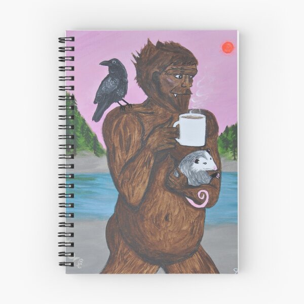 Item preview, Bigfoot Painting, opossum raven coffee PNW designed and sold by Joyful Chaos Art.