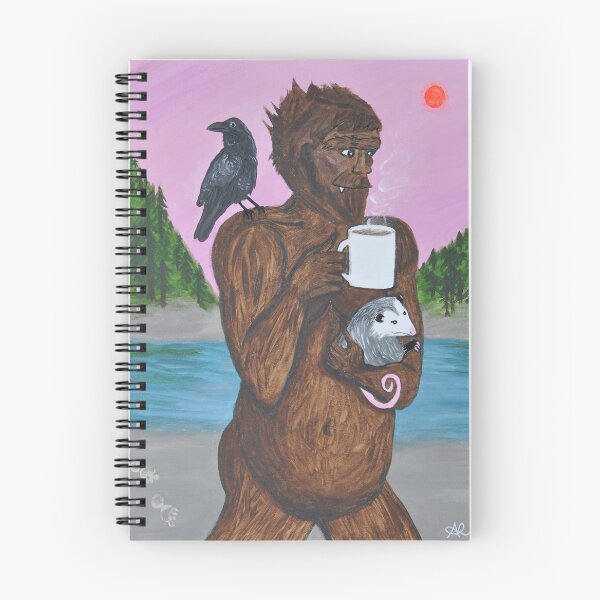 Item preview, Bigfoot Painting, opossum raven coffee PNW designed and sold by Joyful Chaos Art.