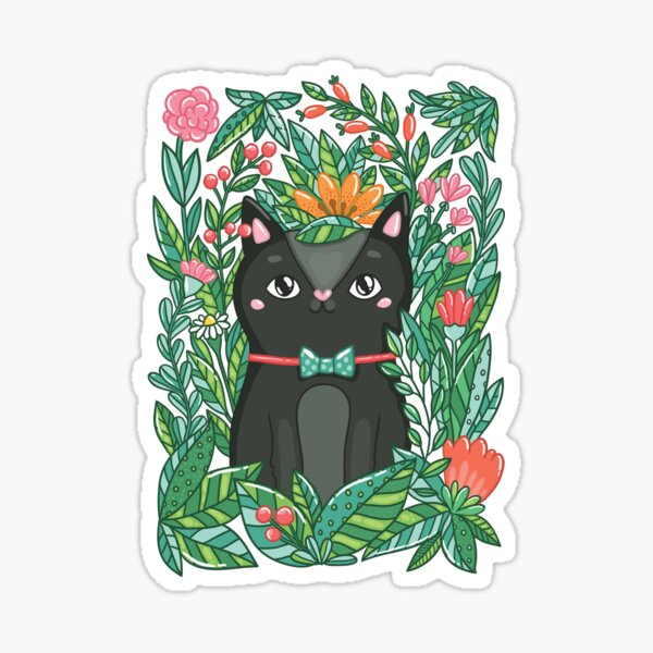 Item preview, Mystical Bloom: Black Cat & Flowers Collection designed and sold by Wise-Geek.
