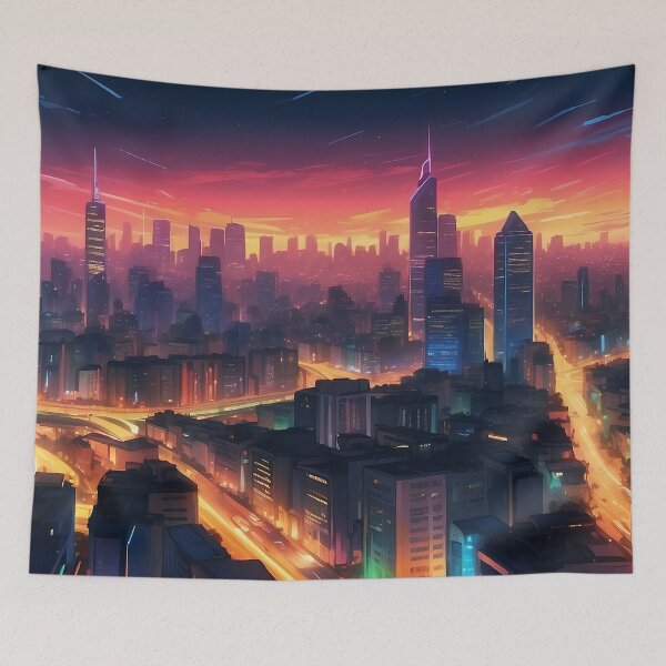 Item preview, Dusk Till Dawn: Metropolis Pulse in Neon Glow designed and sold by ArtComixHaven.