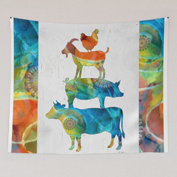 Item preview, Colorful Farm Friends Cow Pig Goat Chicken Art designed and sold by Sharon Cummings Art.
