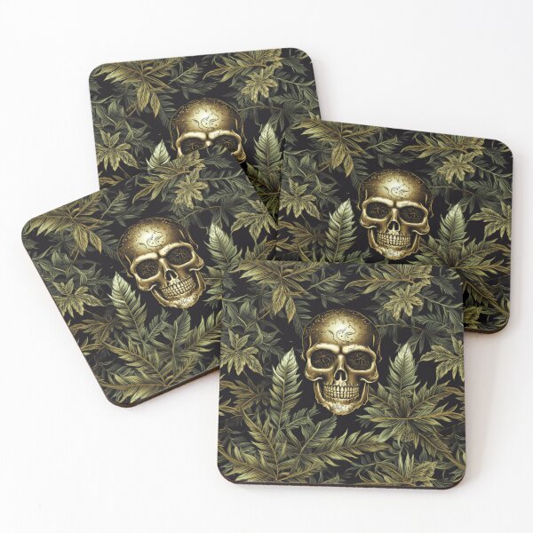 Item preview, Gold Skull Cannabis Leaves Weed Seamless Pattern designed and sold by MedicatedMedusa.