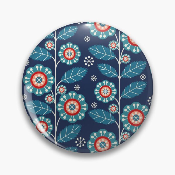 Item preview, Folk blue red and white climbing flowers  designed and sold by chiara-de-david.