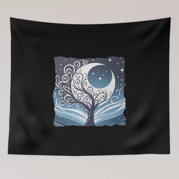 Item preview, "Starry Night Tree - Whimsical Moonlight Cushion Design" designed and sold by ChromaticBlend.