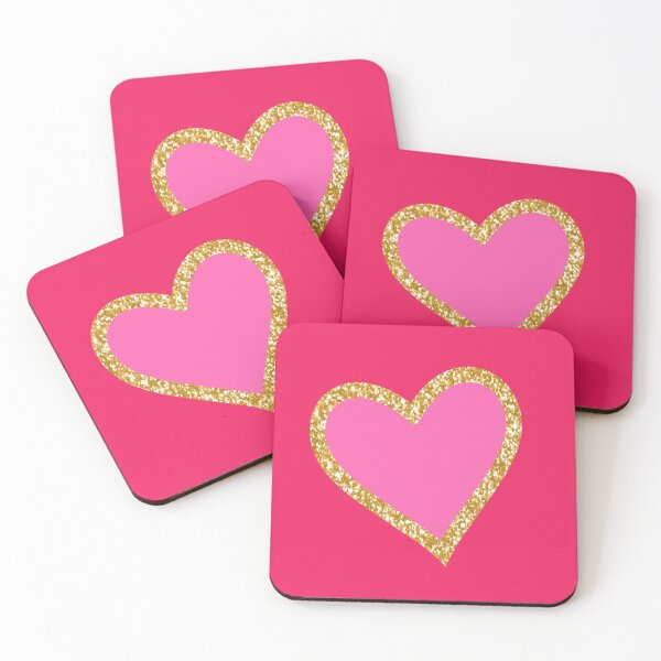 Item preview, Gold Glitter Hearts on Pink designed and sold by sweetbelle.