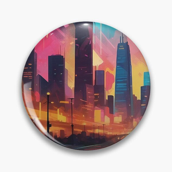 Item preview, Neon Dreams: Abstract Cityscape at Twilight's Embrace designed and sold by ArtComixHaven.